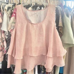 Pink coquette sheer ruffled top with gingham print